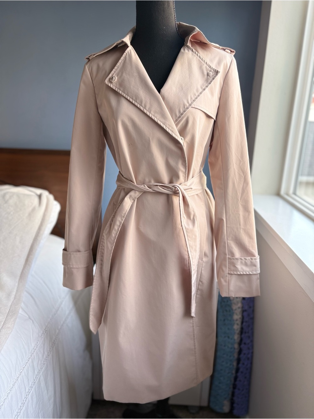 Ann Taylor Tan Khaki Tie-Waist Double Breasted Trench Coat